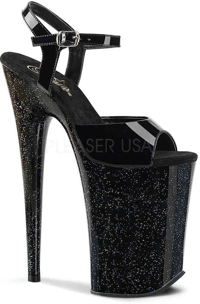 EU 38 = US 8 | INFINITY-909MG | 9 Heel, 5 1/4 PF Ankle Strap Sandal w/Mini Glitter